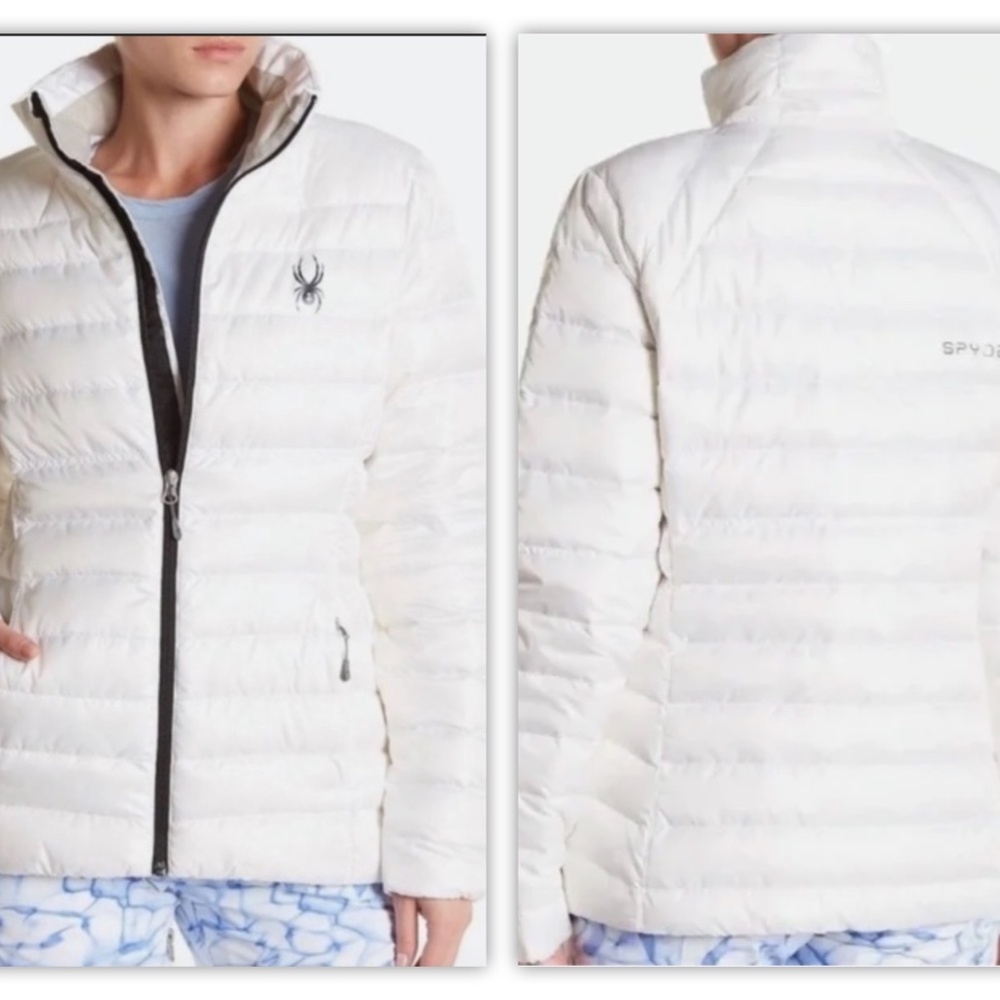 Spyder Prymo White Black Down Baffled Puffer Winter Jacket Coat Womens Large NEW